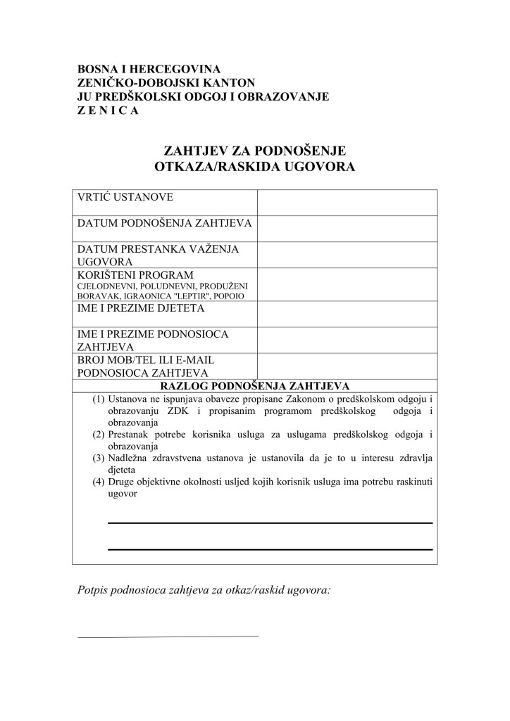 Zahtjev za raskid ugovora_ispis djeteta_JUPOiO Zenica
